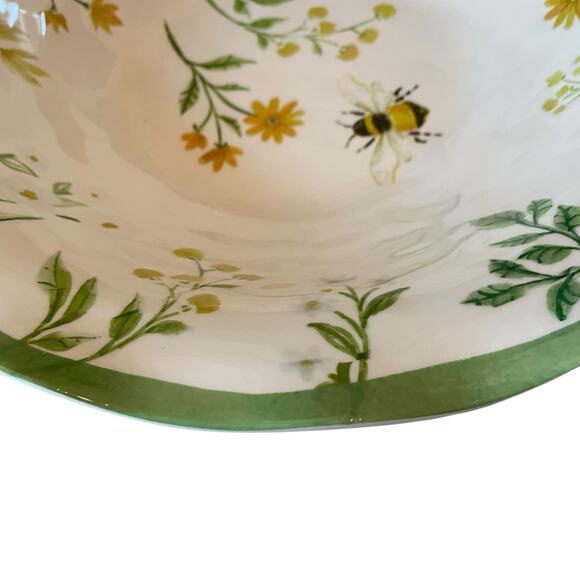 Shabby Chic Green Floral Bumblebee Melamine Serving Bowl 14" Round Scalloped NEW - Picture 10 of 13